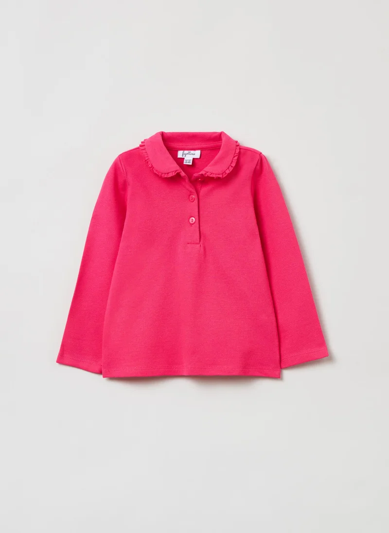 Ovs OVS Pique Polo Shirt With Ruffled Collar