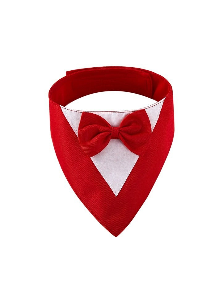 Dog Tuxedo Formal Cat Wedding Bandana Dog Collar with Bow Tie Cat Birthday Costume Valentines Outfit Pet(RED-M) - Image 2