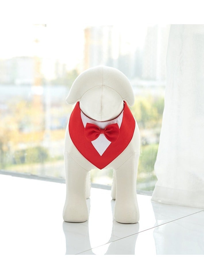 Dog Tuxedo Formal Cat Wedding Bandana Dog Collar with Bow Tie Cat Birthday Costume Valentines Outfit Pet(RED-M) - Image 4