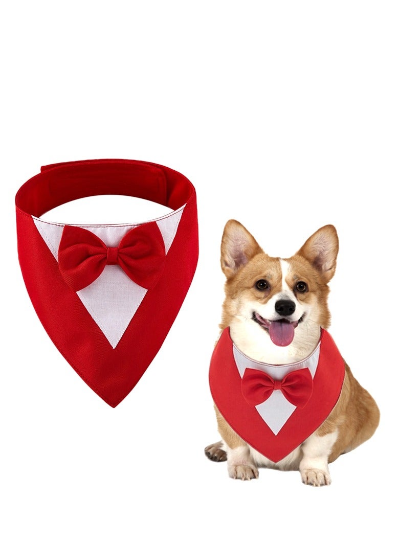 Dog Tuxedo Formal Cat Wedding Bandana Dog Collar with Bow Tie Cat Birthday Costume Valentines Outfit Pet(RED-M) - Image 1