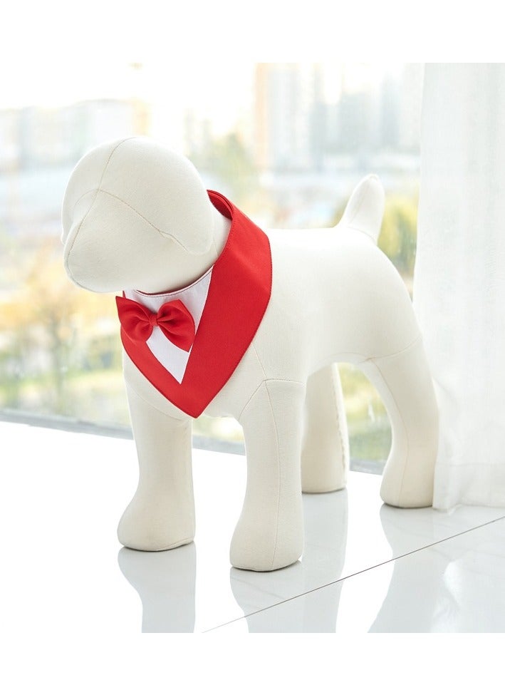 Dog Tuxedo Formal Cat Wedding Bandana Dog Collar with Bow Tie Cat Birthday Costume Valentines Outfit Pet(RED-M) - Image 3