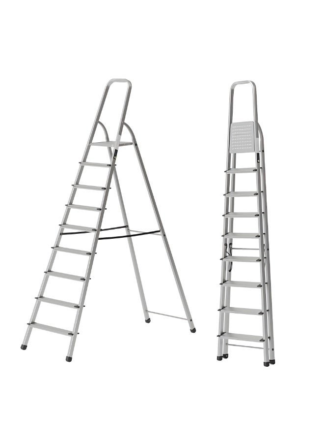 Egardenkart Aluminium Step Ladder for Home - 9 Steps | Anti-Slip Foldable Ladder for Home, Kitchen, Garden, Office | Lightweight, Portable Folding Ladder with Grip (Silver) - Image 1