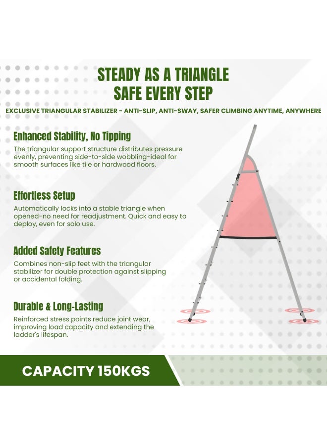 Egardenkart Aluminium Step Ladder for Home - 9 Steps | Anti-Slip Foldable Ladder for Home, Kitchen, Garden, Office | Lightweight, Portable Folding Ladder with Grip (Silver) - Image 5