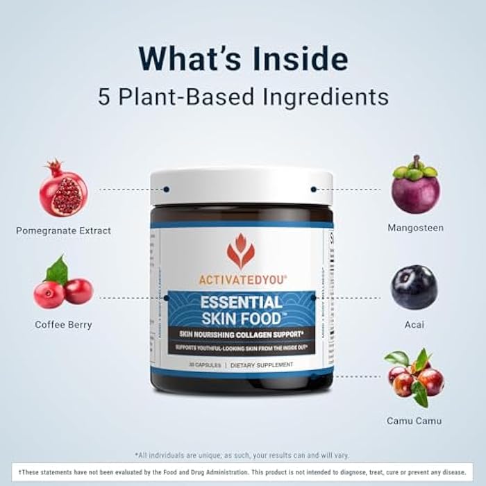 ACTIVATEDYOU غذاء أساسي للبشرة - مكملات دعم الكولاجين والإيلاستين المستندة إلى النباتات للنساء والرجال - تدعم البشرة الشابة، ليسين وديرمافال لإنتاج الكولاجين (3 عبوات/90 يومًا)  - Image 4