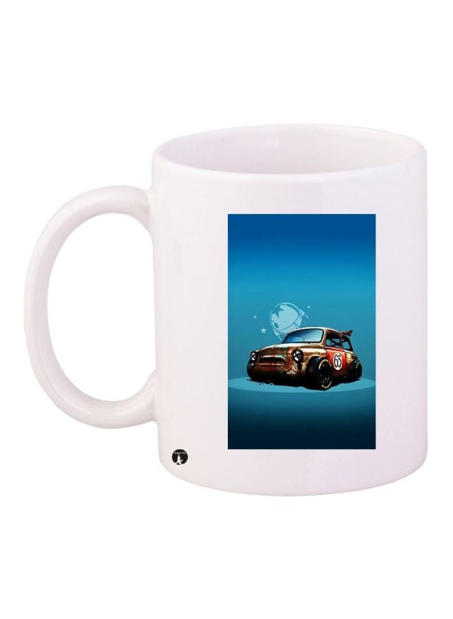 Car Printed Coffee Mug White/Blue/Brown 11ounce