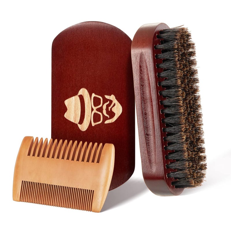 Beard Brush 100 Boar Bristle Natural Black Walnut Wood Beard Comb Hair Mustache Shaving Brush Facial Hair Brush