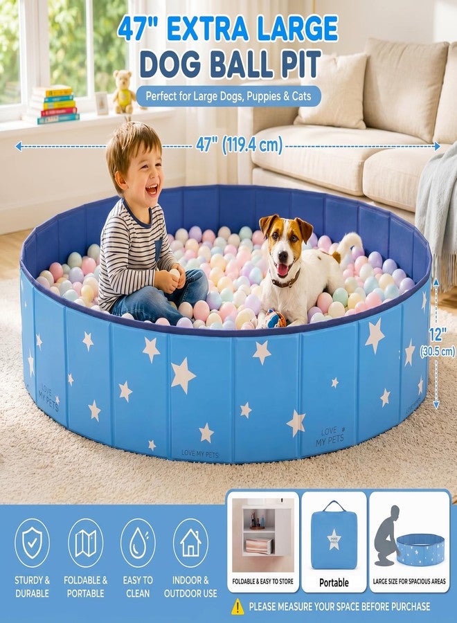 SCLWSS 47in Extra Large Dog Ball Pit – Foldable Pet Playpen Ball Pool for Large Dogs, Puppies and Cats, Indoor Outdoor Playpen (Balls Not Included) (Blue) - Image 2