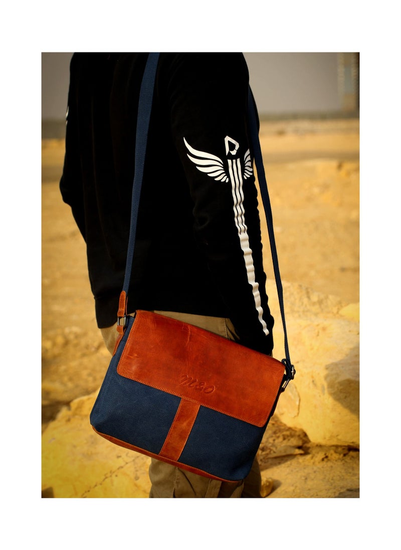 M&O - M&O two-tone rectangular crossbody bag for men - navy and brown - Image 1