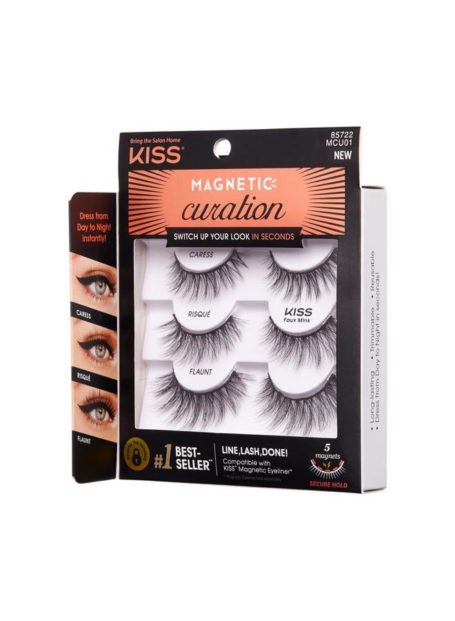 KISS رموش صناعية مغناطيسية، 3 أزواج مع 5 مغناطيسات مزدوجة القوة، مقاومة للرياح، مختبرة من قبل أطباء الجلد، تدوم حتى 16 ساعة، قابلة لإعادة الاستخدام حتى 15 مرة في 3 أنماط، سوداء، 3 قطع - Image 3