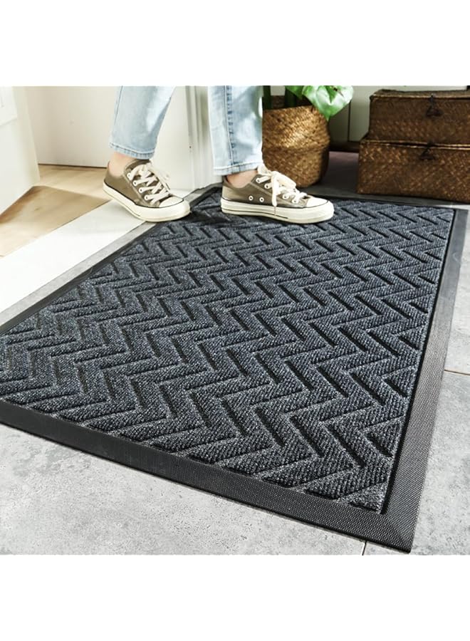 The Bros Door Mat Outdoor, Welcome Mats Outside, Front Door Mats, Doormat Indoor Entrance, Outdoor Mat, Anti-Slip Rubber Door Mats, Washable Entryway Mat, 45x75cm (Grey Ripple) - Image 1