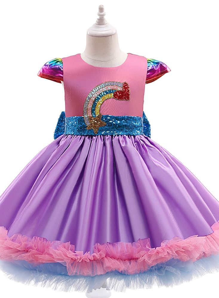 Loquat Summer sequins Rainbow stars bow mesh Princess dress  - Image 1