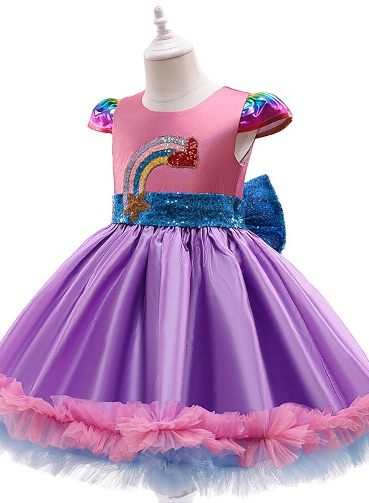 Loquat Summer sequins Rainbow stars bow mesh Princess dress  - Image 3
