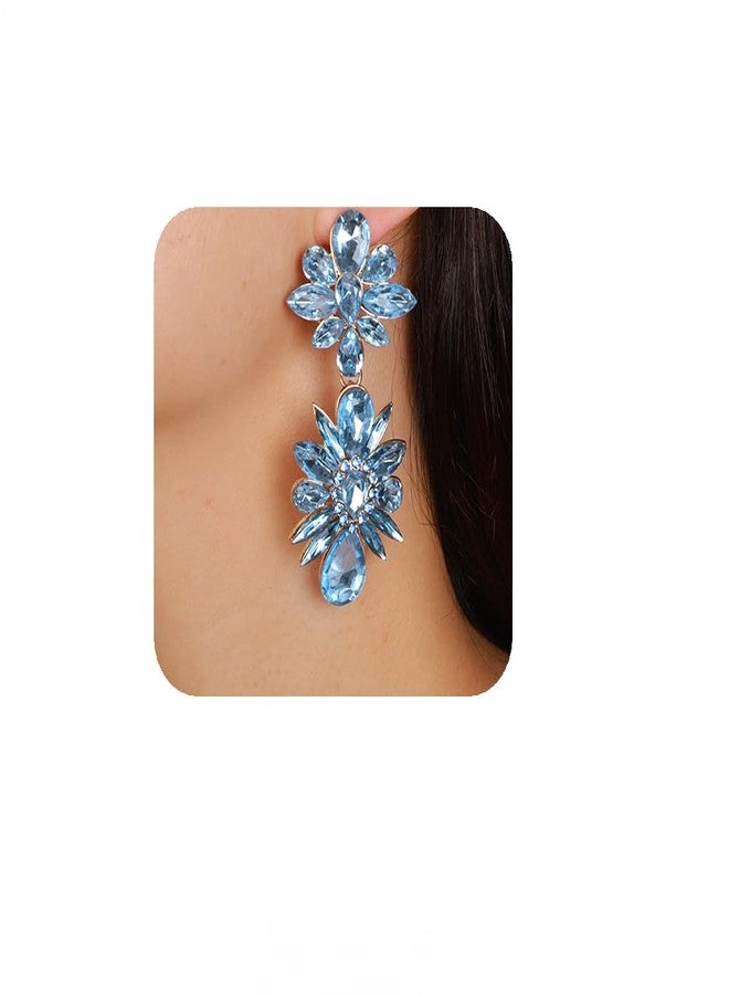 يرتير أقراط متدلية من الكريستال الملون بتصميم عتيق من YERTTER، أقراط أنيقة مرصعة بأحجار الراين على شكل زهرة، أقراط طويلة مرصعة بأحجار الراين مناسبة لحفلات الزفاف للنساء والعرائس (أزرق فاتح) - Image 1