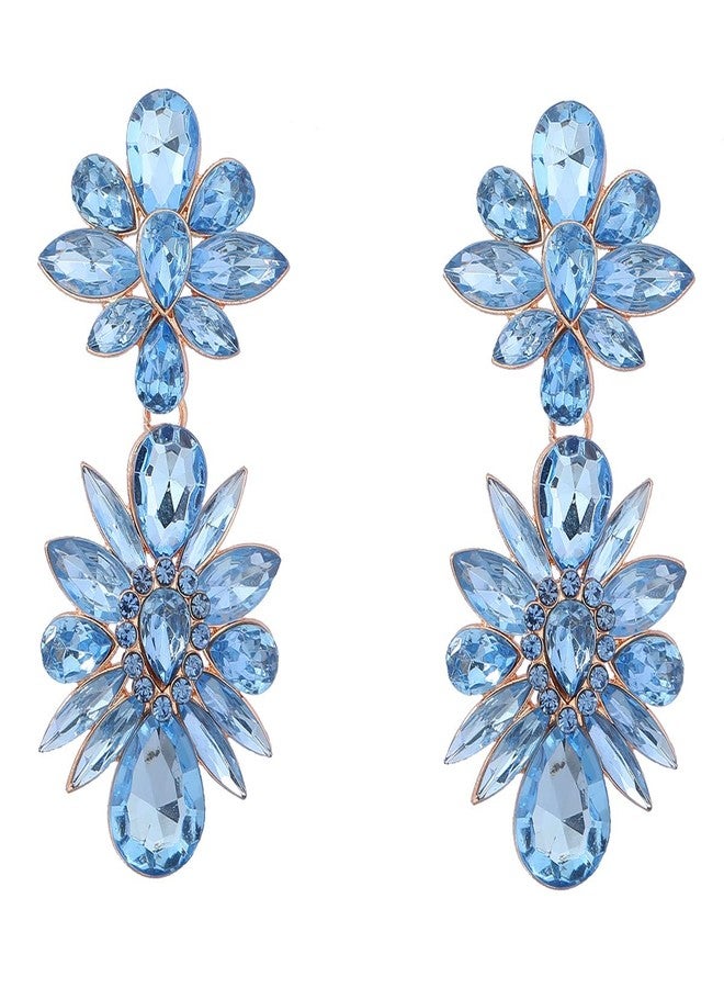 يرتير أقراط متدلية من الكريستال الملون بتصميم عتيق من YERTTER، أقراط أنيقة مرصعة بأحجار الراين على شكل زهرة، أقراط طويلة مرصعة بأحجار الراين مناسبة لحفلات الزفاف للنساء والعرائس (أزرق فاتح) - Image 5