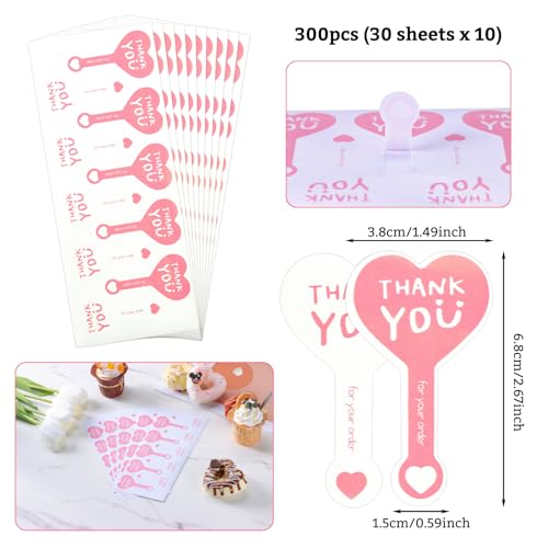 Beyonday 300pcs Handmade Lollipop Baking Stickers for Cake Box/Tin/Jar/Coffee Cup/Bottle, Long Label Heart Sealing Bakery Stickers for Gift Wrapping Self-Adhesive Tamper Evident Seal Labels, 3.8x6.8cm - Image 2