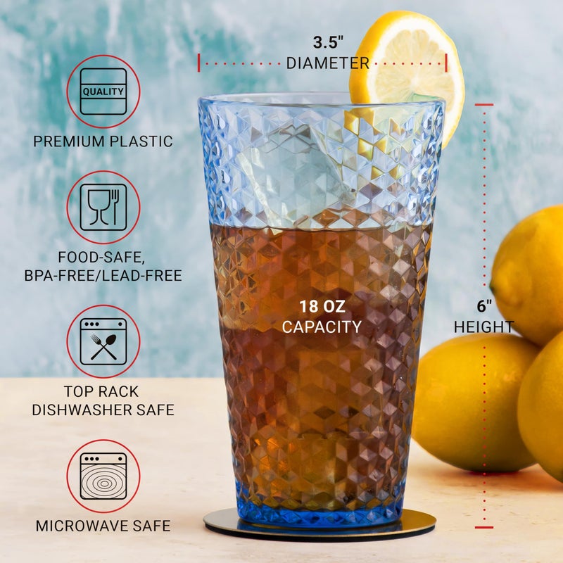 Bravario Laguna Plastic Drinking Glasses, Premium Quality Durable BPA-Free Water Tumblers, Dishwasher-Safe, Stackable Cups in Assorted Colors, 18 oz Set of 6 - Image 4