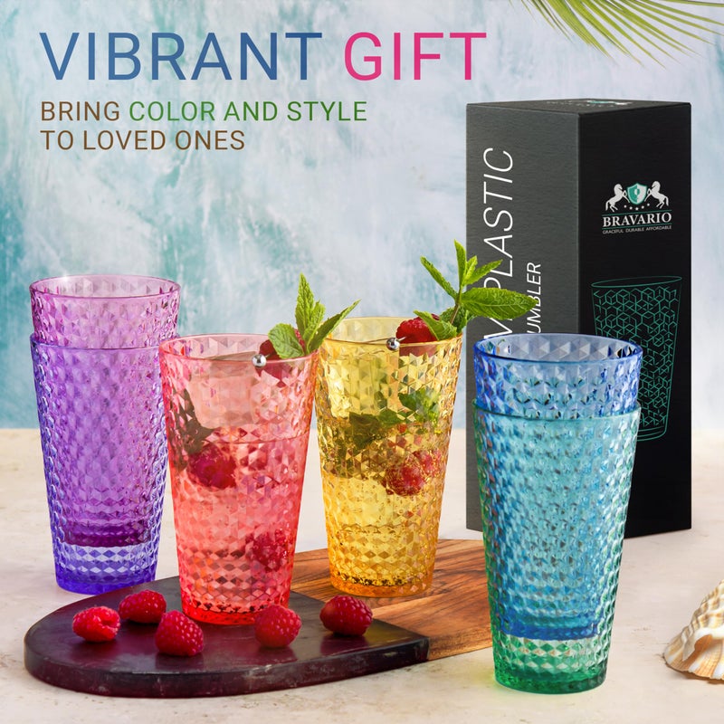 Bravario Laguna Plastic Drinking Glasses, Premium Quality Durable BPA-Free Water Tumblers, Dishwasher-Safe, Stackable Cups in Assorted Colors, 18 oz Set of 6 - Image 5