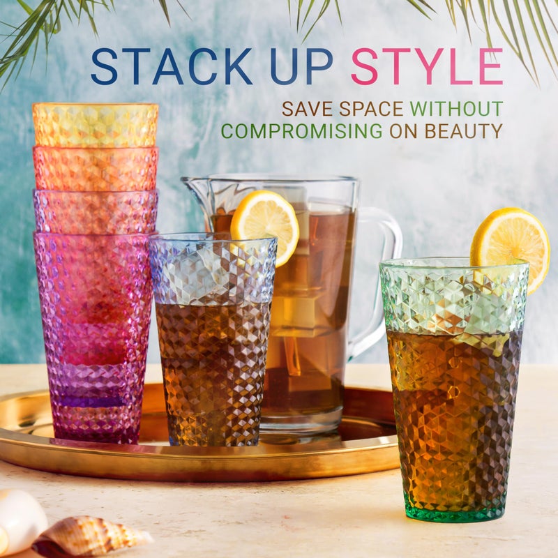 Bravario Laguna Plastic Drinking Glasses, Premium Quality Durable BPA-Free Water Tumblers, Dishwasher-Safe, Stackable Cups in Assorted Colors, 18 oz Set of 6 - Image 3