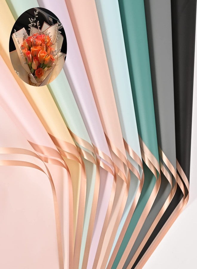 GlyinnHe 20 Sheet 10 Colors Gold Edge Flower Wrapping Paper, 22.8 x 22.8 Inches, Waterproof, Floral Design, Perfect for Gift Wrapping, Birthdays, Weddings, and More - Image 1