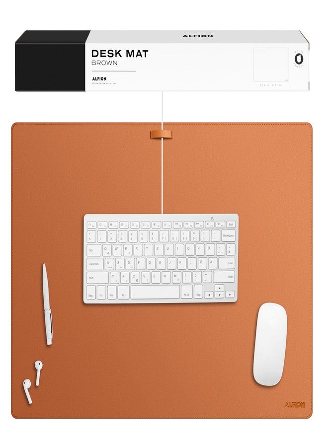 Alfion Leather Desk Mat Cable Organizer 23.6" x 17" | Premium Brown Vegan Leather Desk Protector Blotter Mouse Pad with Felt Non Slip Bottom for Home Office - Image 1
