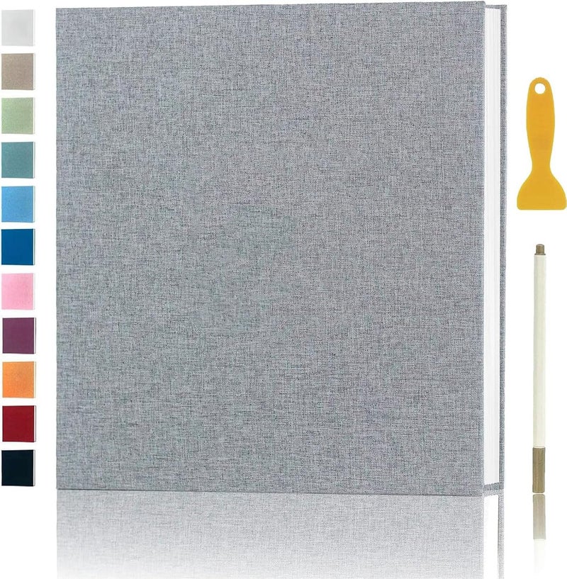 Photo Album Self Adhesive Pages for 4x6 5x7 8x10 Pictures Scrapbook Magnetic Photo Albums with Sticky Pages Books with A Metallic Pen for Baby Wedding Family 11x106 Grey 40 Pages
