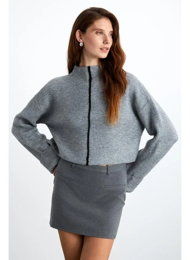 GRIMELANGE Siena Women's Light High-Neck Double Sleeve Contrast-Panel Soft Fluffy Knit Striped Sweater
