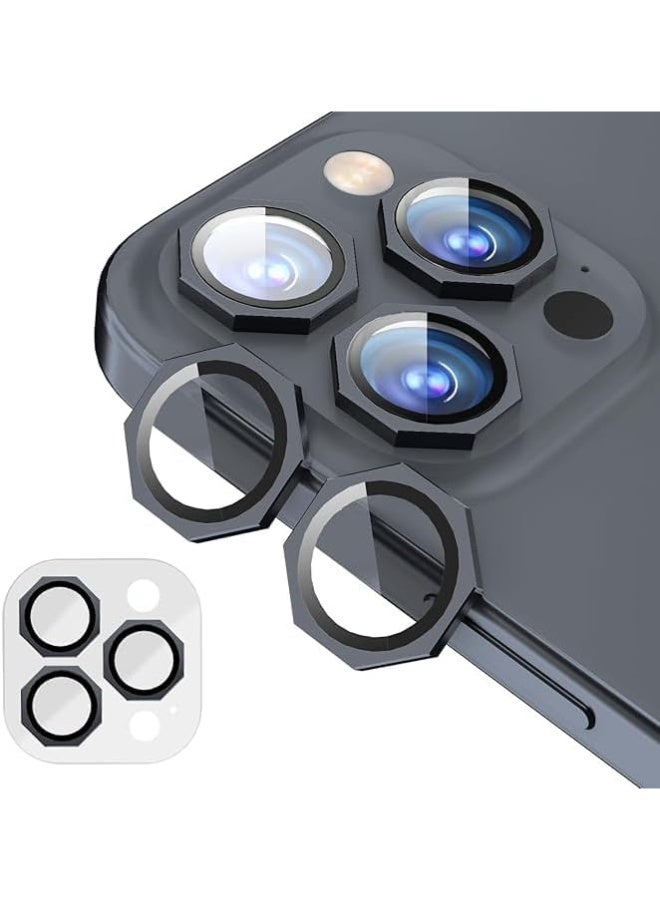 Camera Lens Protector Compatible with iPhone 15 Pro Max – 9H Tempered Glass Camera Cover with Metal Ring, Scratch and Shock Resistant.(Black) - Image 1