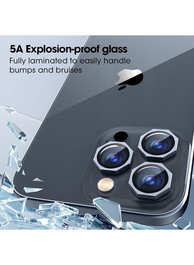 Camera Lens Protector Compatible with iPhone 15 Pro Max – 9H Tempered Glass Camera Cover with Metal Ring, Scratch and Shock Resistant.(Black) - Image 3