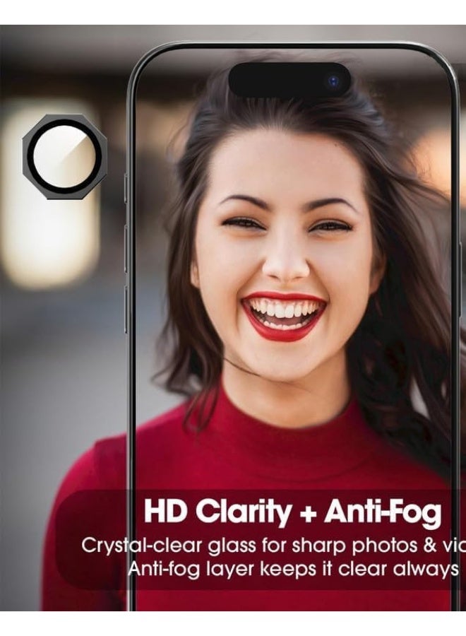 Camera Lens Protector Compatible with iPhone 15 Pro Max – 9H Tempered Glass Camera Cover with Metal Ring, Scratch and Shock Resistant.(Black) - Image 2