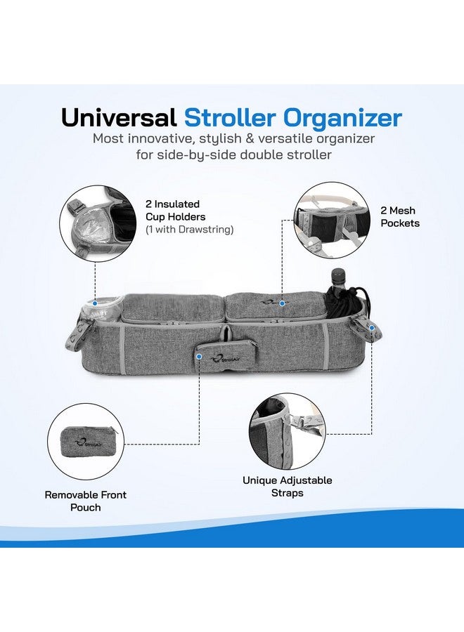 StrollAir Universal Double Stroller Organizer, Insulated Cup Holder Stroller Caddy for TWIN WAY Mountain Buggy Bumbleride Indie Twin Bob Duallie & Baby Jogger City Mini Stroller Accessories, Grey - Image 3