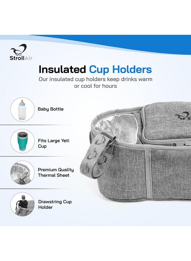 StrollAir Universal Double Stroller Organizer, Insulated Cup Holder Stroller Caddy for TWIN WAY Mountain Buggy Bumbleride Indie Twin Bob Duallie & Baby Jogger City Mini Stroller Accessories, Grey - Image 5