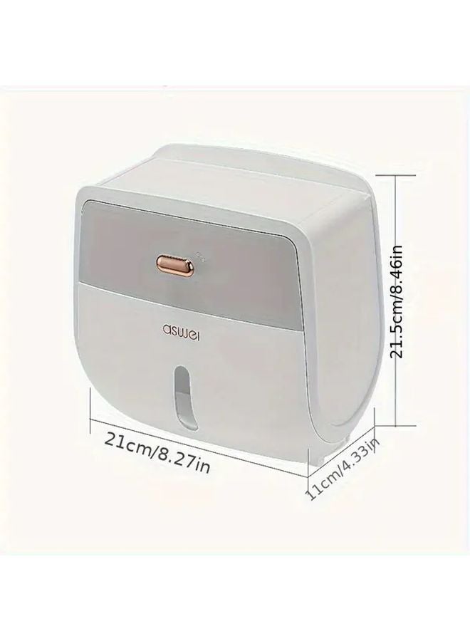 Blue Double Layer Adhesive Toilet Paper Holder Bathroom Organizer With Top Shelf - Image 4