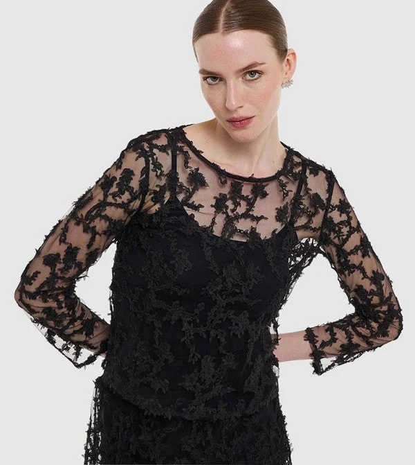 BCBG BCBG NET EMBROIDERED SEE THROUGH TOP