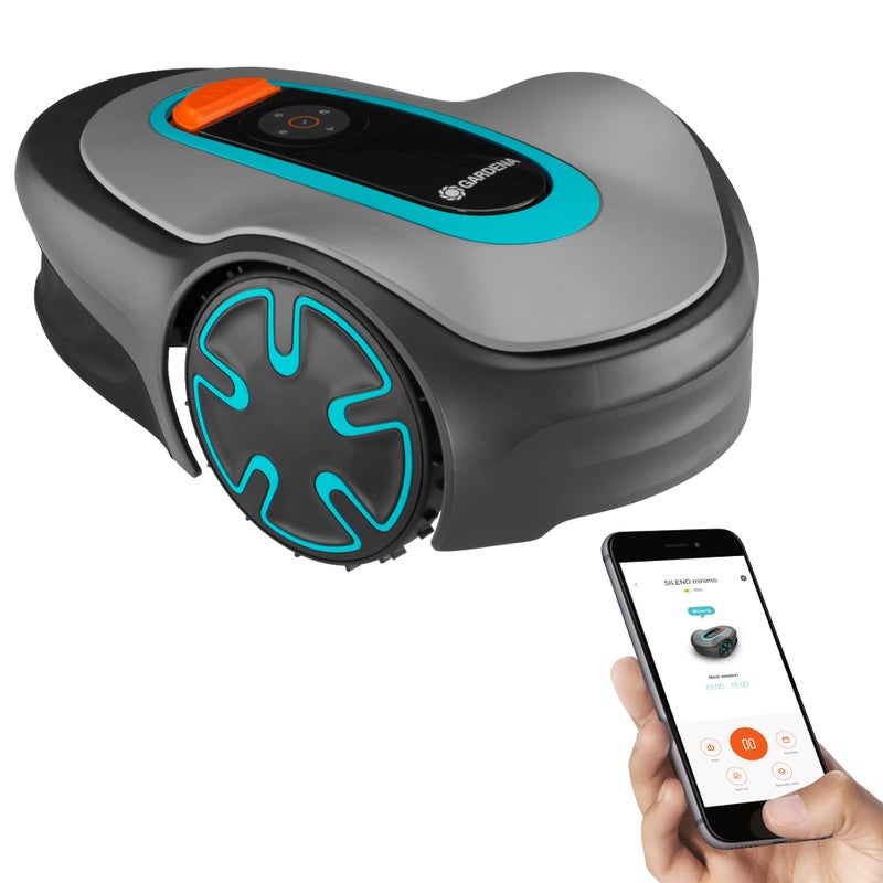 GARDENA 1520141 SILENO Minimo Automatic Robotic Lawn Mower with Bluetooth app and Boundary Wire one of The quietest in its Class for lawns up to 2700 Sq Ft Made in Europe Grey