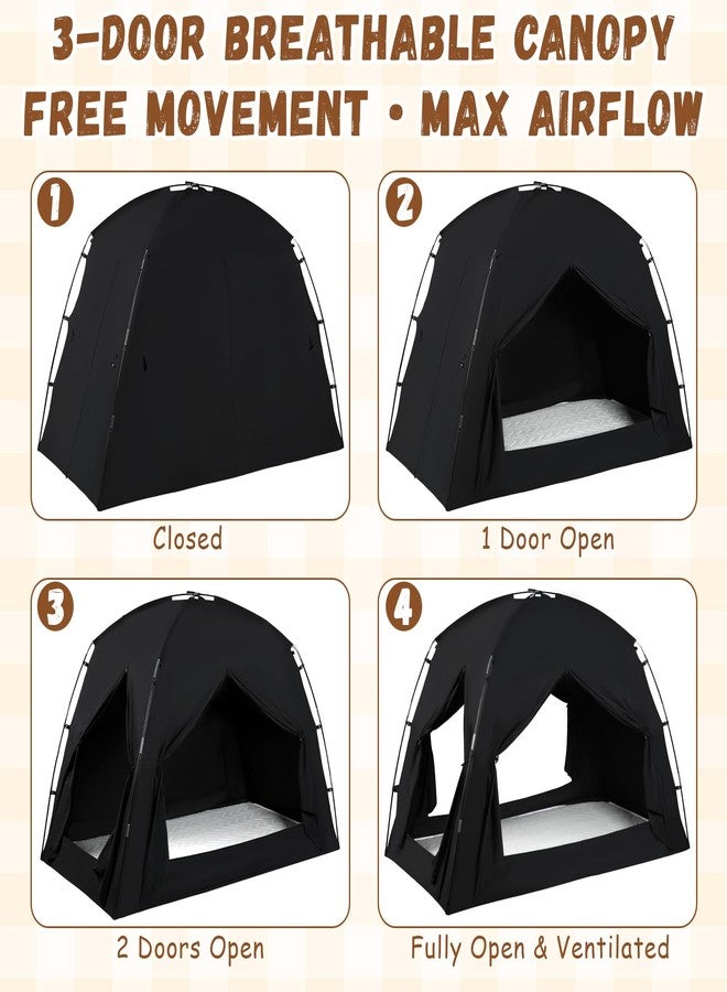 jiangcha Bed Tents for Kids and Adults, Portable 100% Breathable and 93% Blackout Dream Play Tent, 3 Doors Big Privacy Space Sleeping Canopy for Floor or Twin Full Queen Sizes Bed (Black, Twin-Size) - Image 4