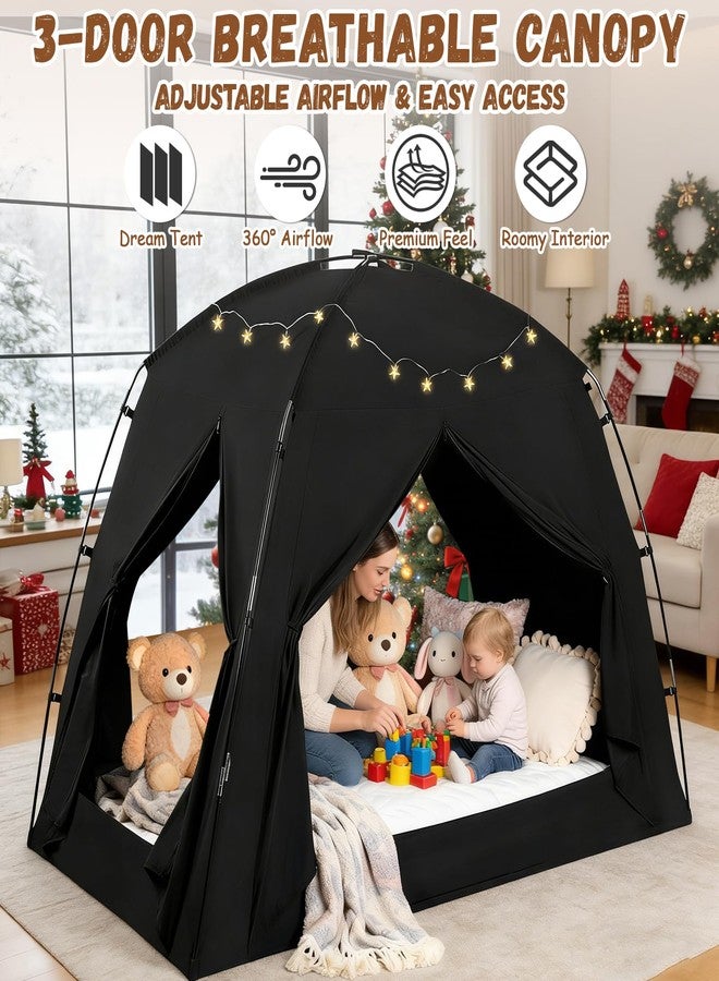 jiangcha Bed Tents for Kids and Adults, Portable 100% Breathable and 93% Blackout Dream Play Tent, 3 Doors Big Privacy Space Sleeping Canopy for Floor or Twin Full Queen Sizes Bed (Black, Twin-Size) - Image 2