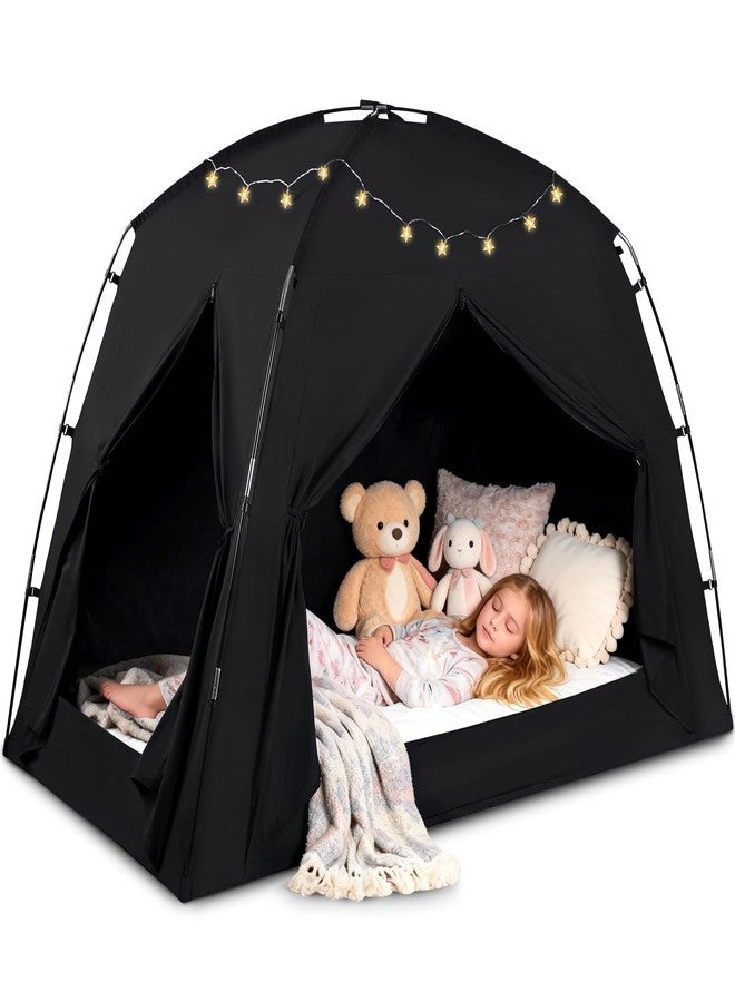 jiangcha Bed Tents for Kids and Adults, Portable 100% Breathable and 93% Blackout Dream Play Tent, 3 Doors Big Privacy Space Sleeping Canopy for Floor or Twin Full Queen Sizes Bed (Black, Twin-Size) - Image 1