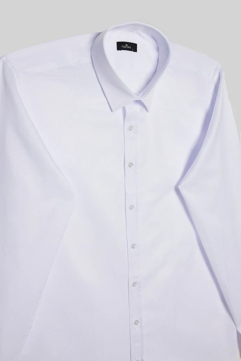 Tudors Men's Modern Fit Slim Fit Cotton Easy Iron Dobby White Shirt