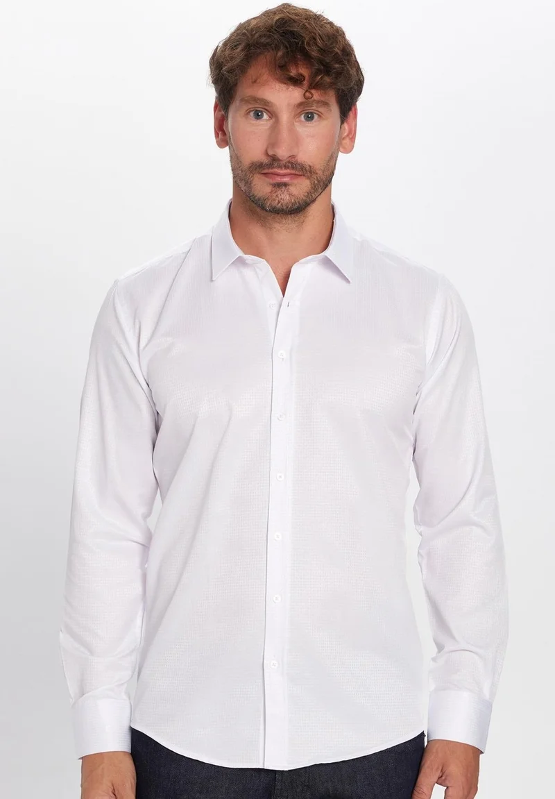 Tudors Men's Modern Fit Slim Fit Cotton Easy Iron Dobby White Shirt