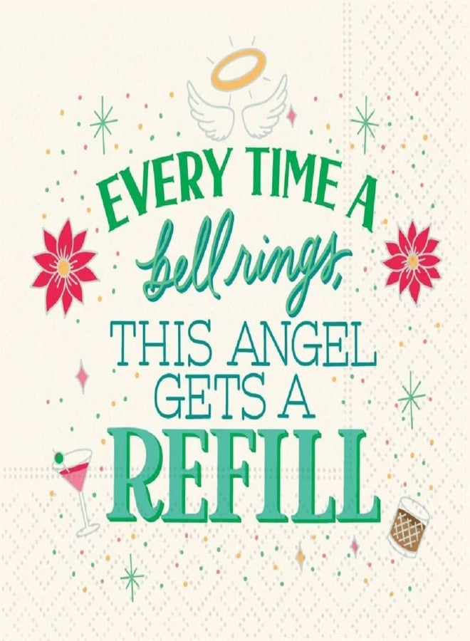 Funny Christmas Cocktail Party Napkins - 40 CT | 2 packs of 20CT Beverage Napkins | This Angel Gets A Refill Design