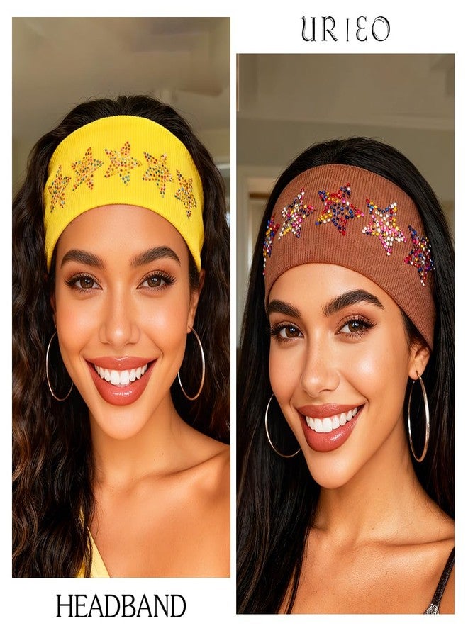 Urieo Rhinestone Star Headband Elastic Bling Yoga Workout Hair Accessories for Women - Image 2