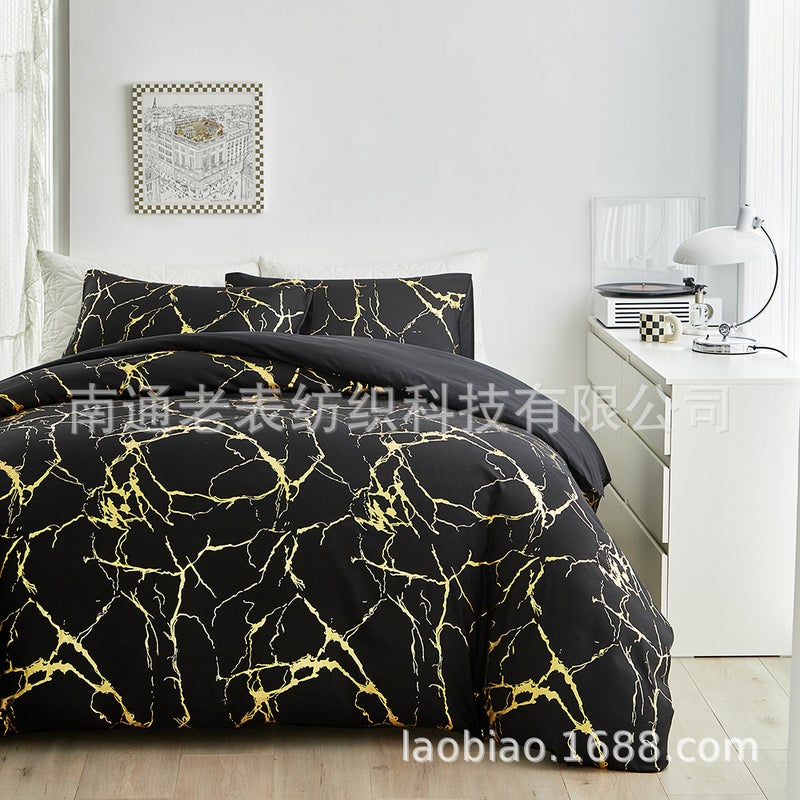 Supply Home Textile Bedding Bronzing Marble Lightning Pattern Three-Piece Set - Image 2