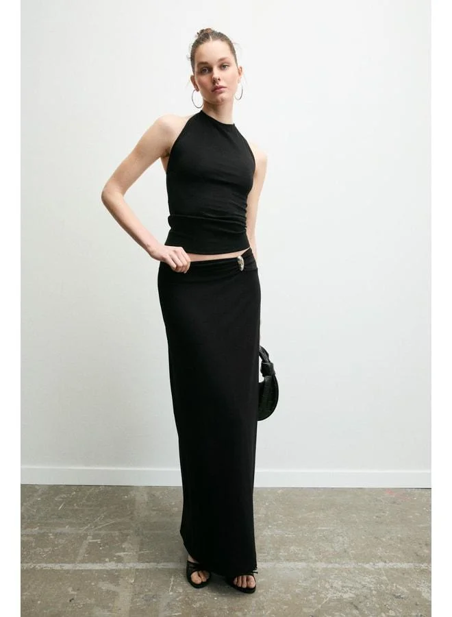 GRIMELANGE BELLISIMA Women's Soft and Stretch Fabric Skirt with Bow Details, Regular Black.