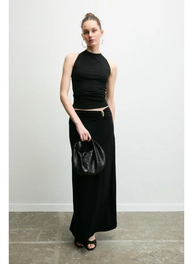 GRIMELANGE BELLISIMA Women's Soft and Stretch Fabric Skirt with Bow Details, Regular Black.