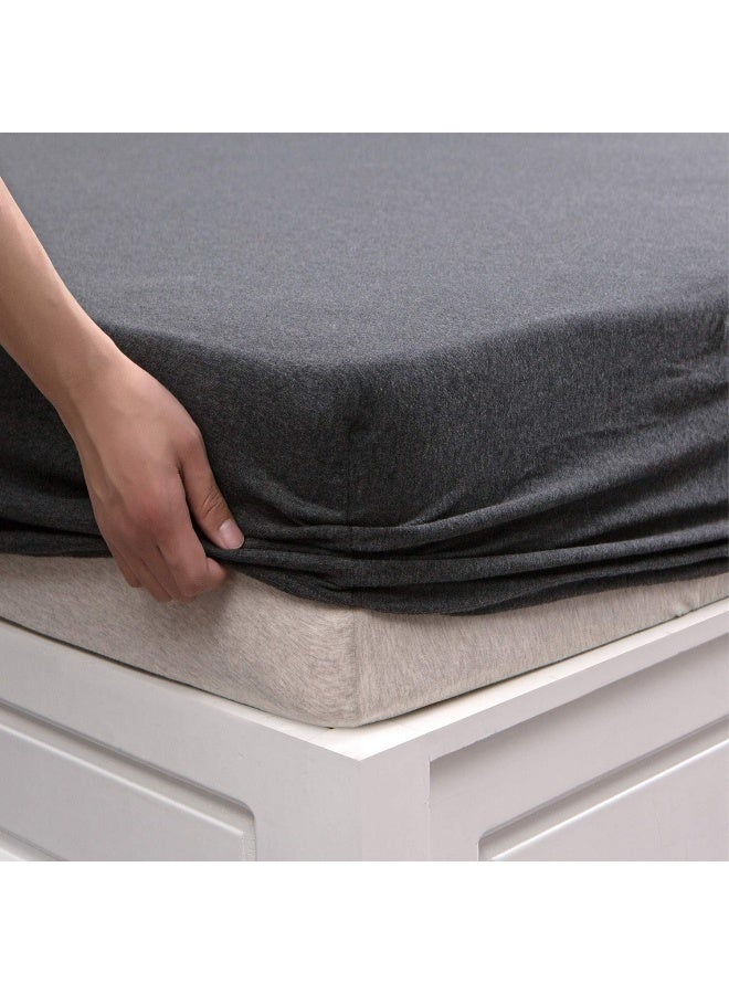 PURE ERA Jersey Knit Cotton Fitted Bottom Sheet ONLY (No Flat Sheet or Shams) Deep Pocket Up to 15" to 20" Ultra Soft Comfy Breathable Charcoal Grey Queen - Image 1