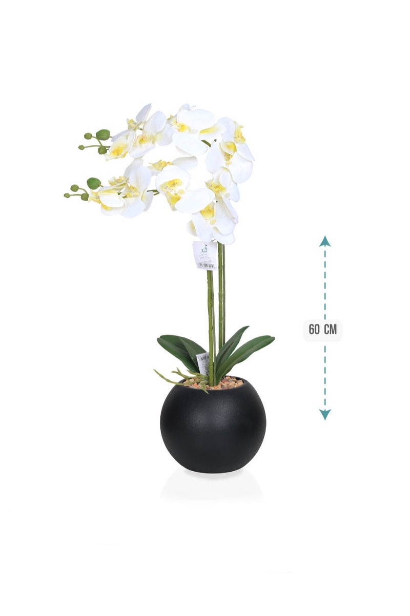 Alrassi 60 cm Artificial Orchid Flower – Realistic Look and Feel with an Elegant Black Pot for Interior Décor - Image 1
