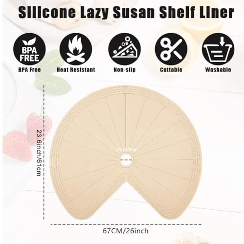 Jaxbo 2 PCS 26" Lazy Susan Shelf Liner, Jaxbo Silicone Lazy Susan Liner for Dual Tier Pie Cut Organizer,Non-Slip Thermal Protection Mat - Image 2
