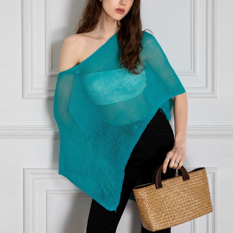 Argeousgor Women Sheer Poncho Top Lightweight Knit Crochet Shrug Bolero Mesh Batwing Sleeve Sweater Cover Up Beachwear - Image 2
