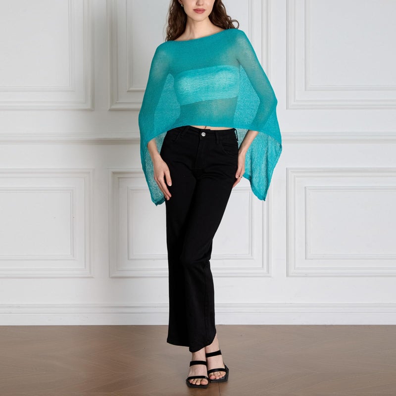 Argeousgor Women Sheer Poncho Top Lightweight Knit Crochet Shrug Bolero Mesh Batwing Sleeve Sweater Cover Up Beachwear - Image 3