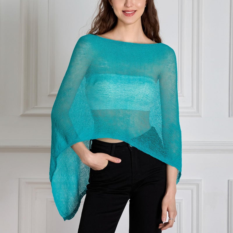 Argeousgor Women Sheer Poncho Top Lightweight Knit Crochet Shrug Bolero Mesh Batwing Sleeve Sweater Cover Up Beachwear - Image 4